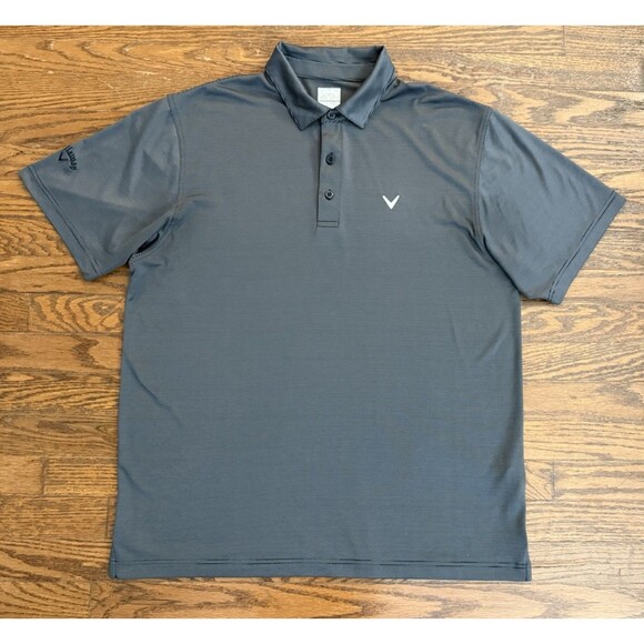 Callaway Polo Shirt Mens Large Gray Black Striped Performance Golf Polyester - Picture 2 of 12